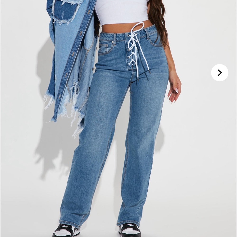 Lace-Up Jeans High Rise Straight Leg Jeans